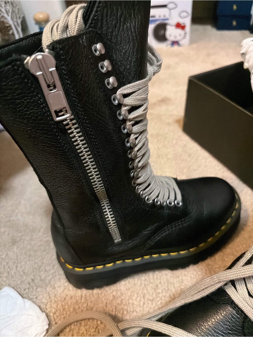 Dr. Marten’s x Rick Owen’s Black Leather Platform Combat Boots with Side Zip - Picture 3 of 7